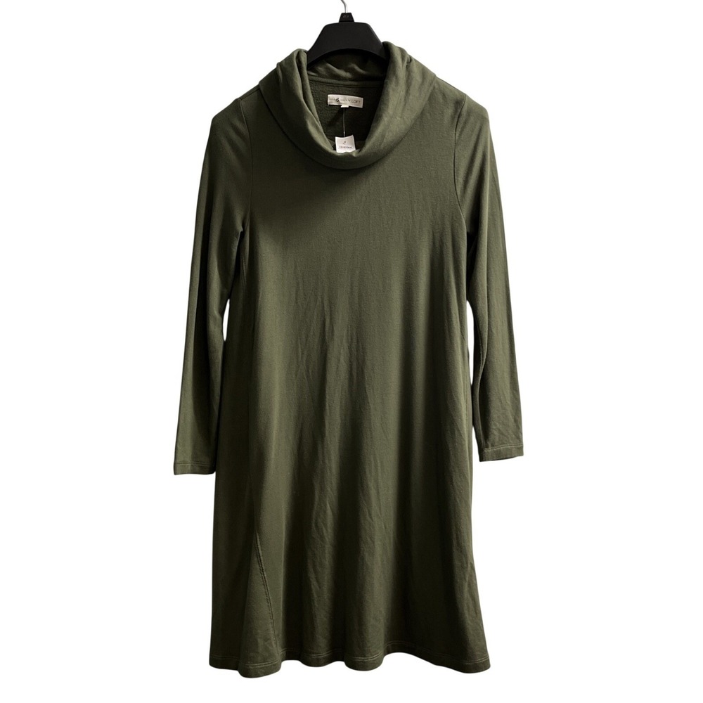 Lou & Grey Loft Dress Green Slouchy Neck Shift Midi Size‎ M Soft Jersey Knit